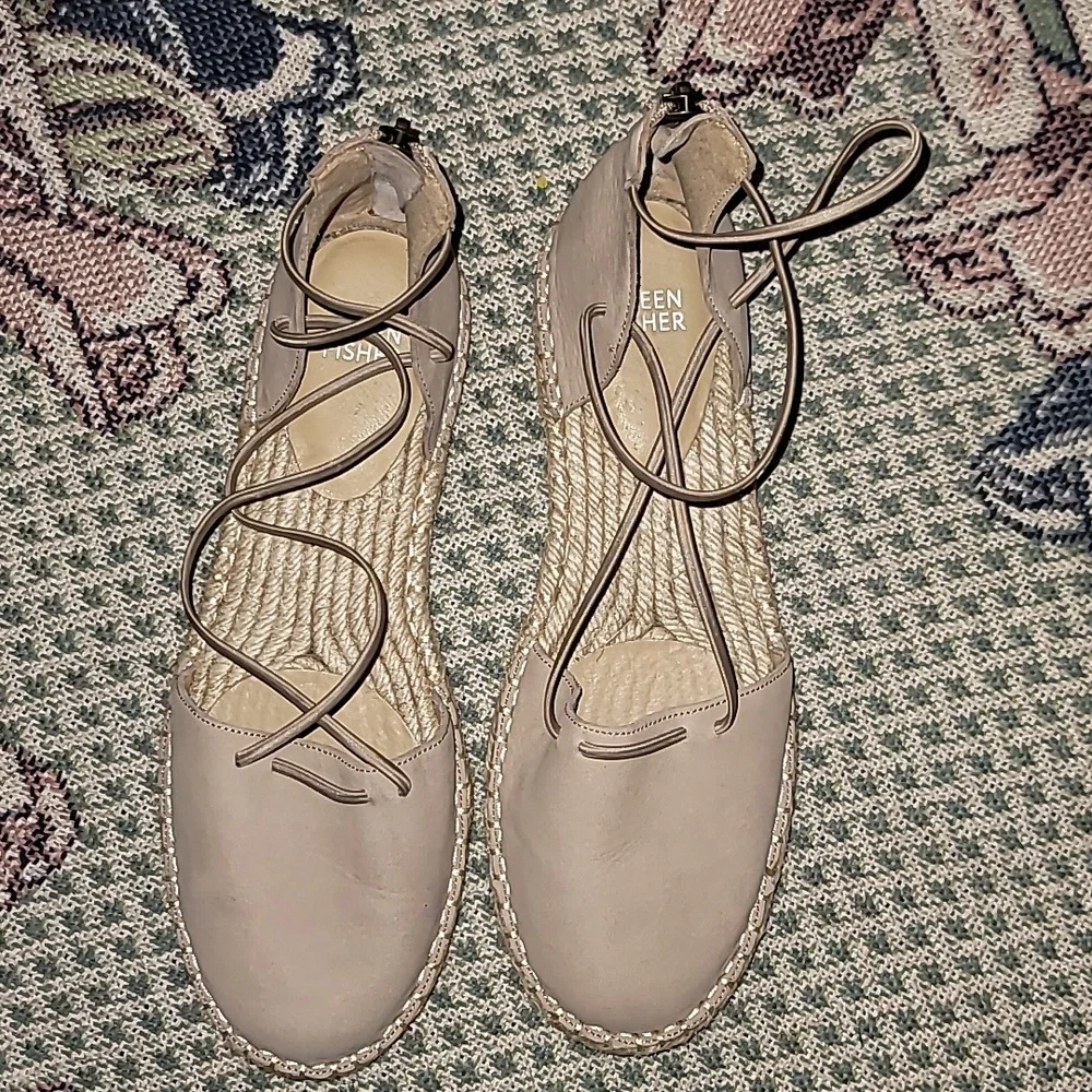 Eileen Fisher Espadrille sandals strappy suede zip up mint condition 👌s2